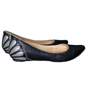 MIZ MOOZ BLACK AND SILVER LEATHER JODI FLATS SZ 10